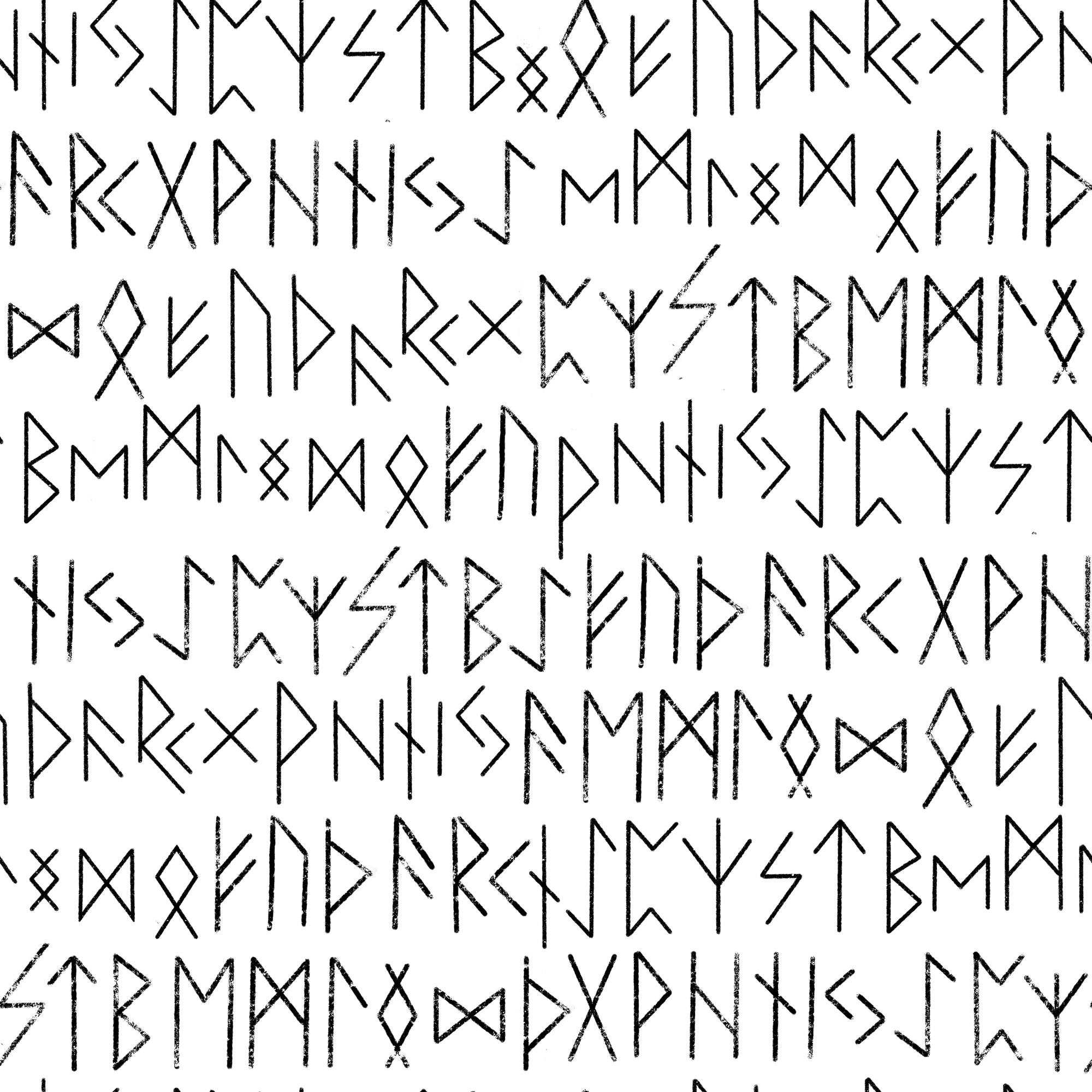 Runic seamless pattern, black white runes, Scandinavian gothic folk art.